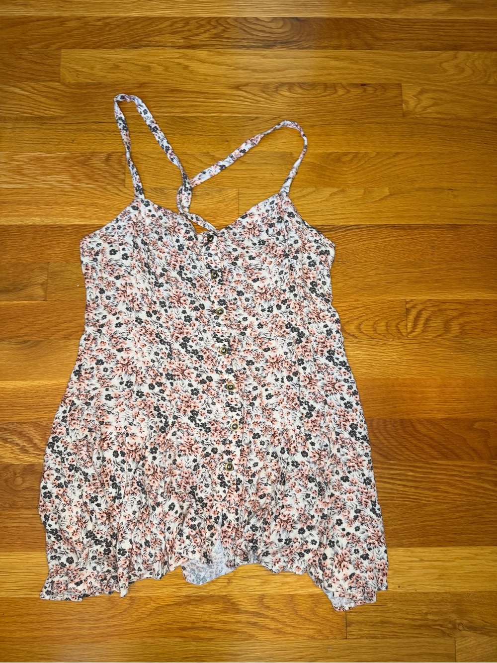 Free People Floral Mini Dress Large Lace Up Back Button Front Boho Cottagecore